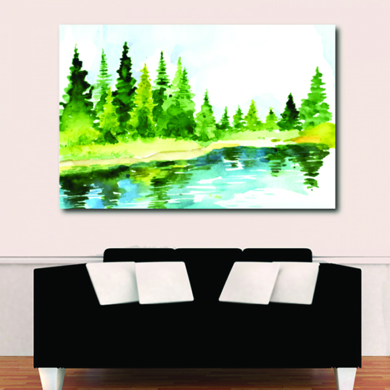 Πίνακας σε καμβά με Τοπία Δάσος με λίμνη